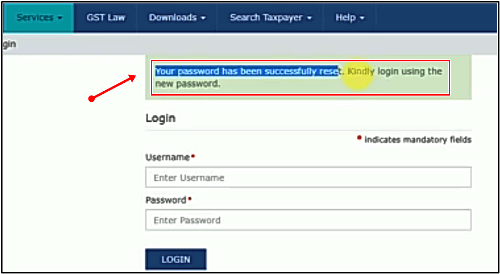 password reset sucess